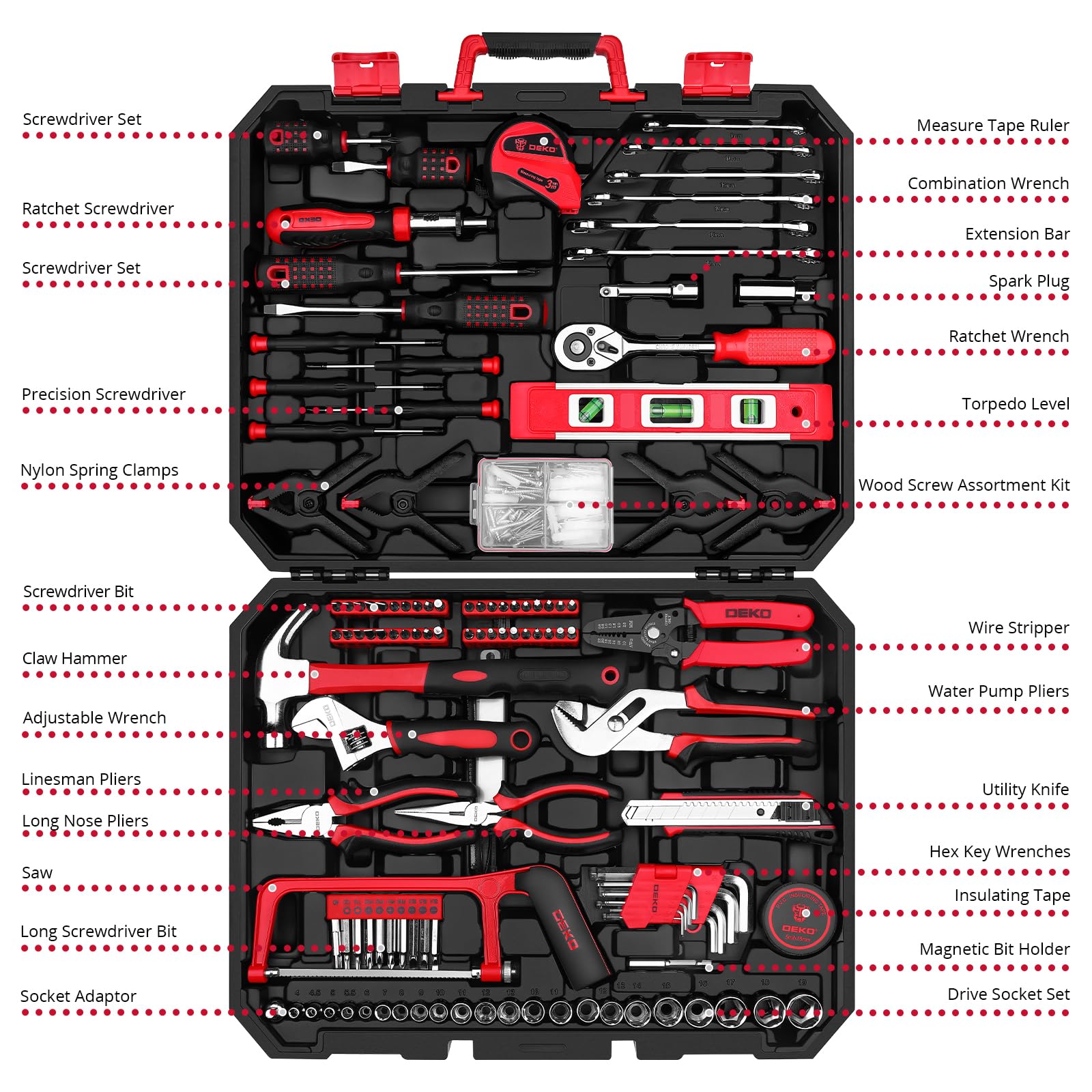 DEKOPRO Tool Set: 228 Piece Home Tool Kit, Household Basic Repair